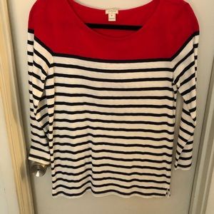 J. Crew read and navy striped boat neck t-shirt